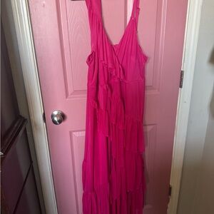 torrid Hot Pink One-Shoulder Ruffle Maxi Dress